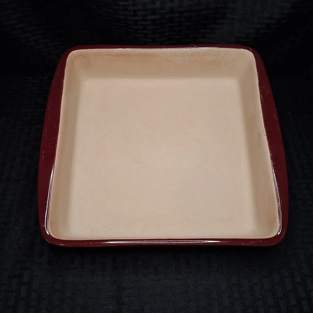 Pampered Chef Stoneware 9x9x2 Square Baker 2.75 Qt Cranberry Red Baking Dish